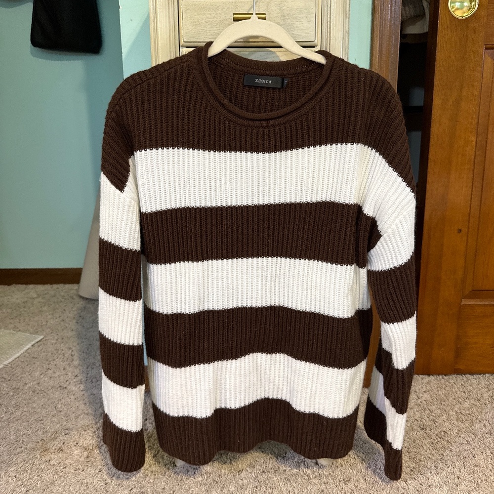 Brown and white striped sweater